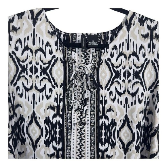 New Directions Women SZ XL LaceUp Tie V Neck Tunic Blouse Asimetric Edge Stretch - Picture 10 of 11